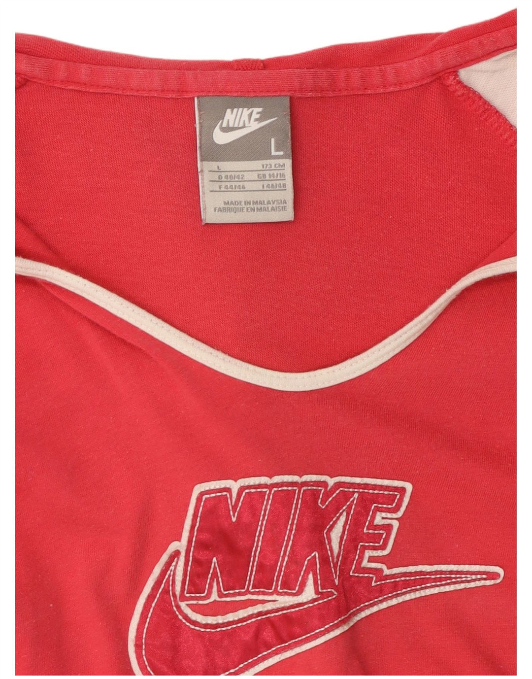 NIKE Womens Hooded Graphic Top Langarm UK 14/16 Large Rot Colourblock