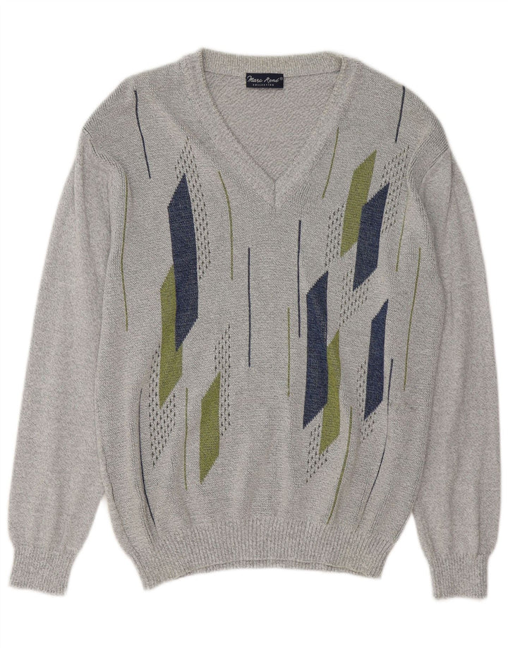 Marc Rene Herren-Pullover mit V-Ausschnitt IT 50 Mittelgrau Geometrisch