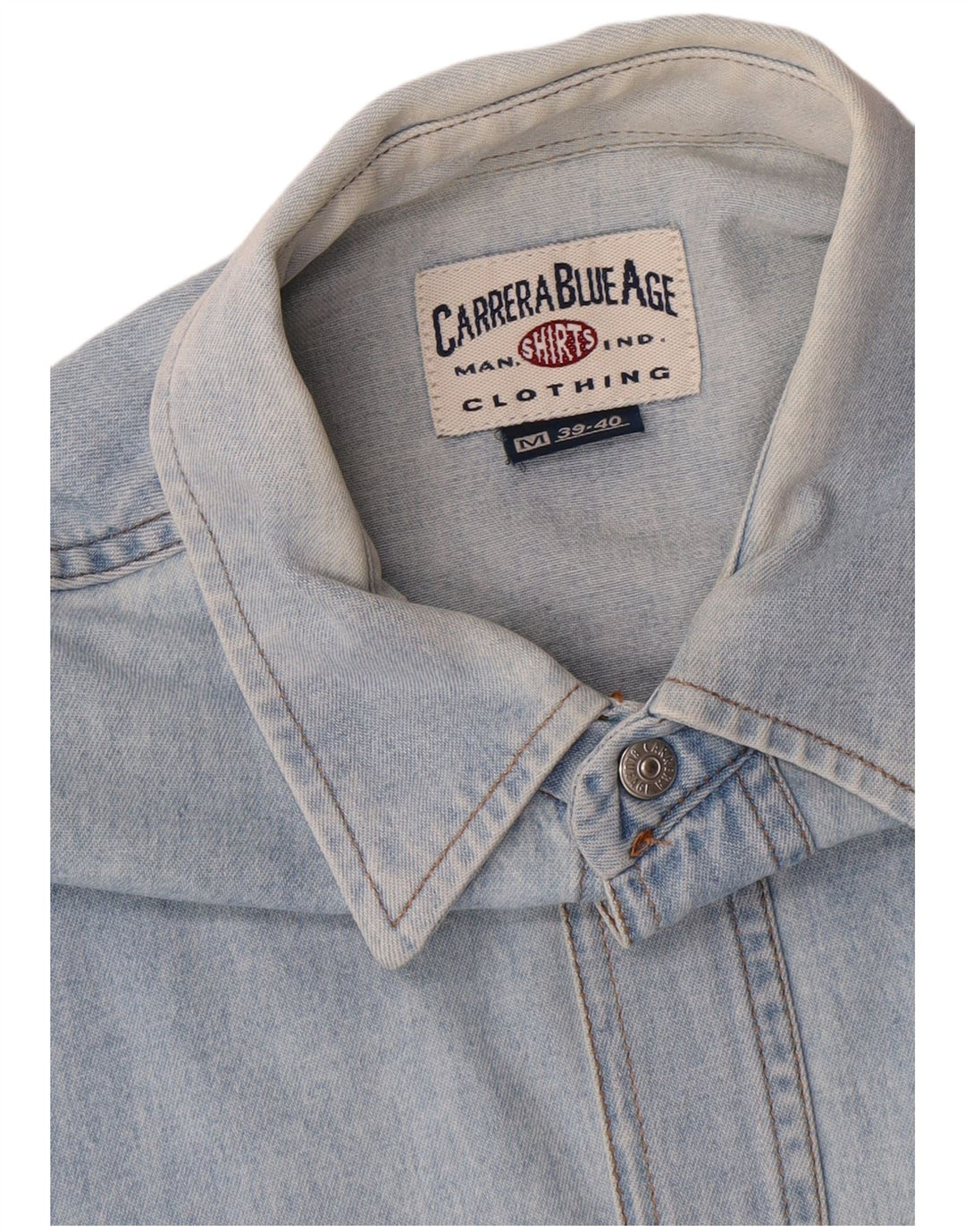 Carrera Herren-Jeanshemd, Größe 39/40, mittelblaue Baumwolle