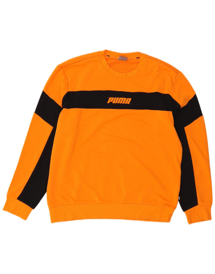 Puma Herren Grafik-Sweatshirt-Pullover, groß, orangefarbene Blockfarben-Baumwolle