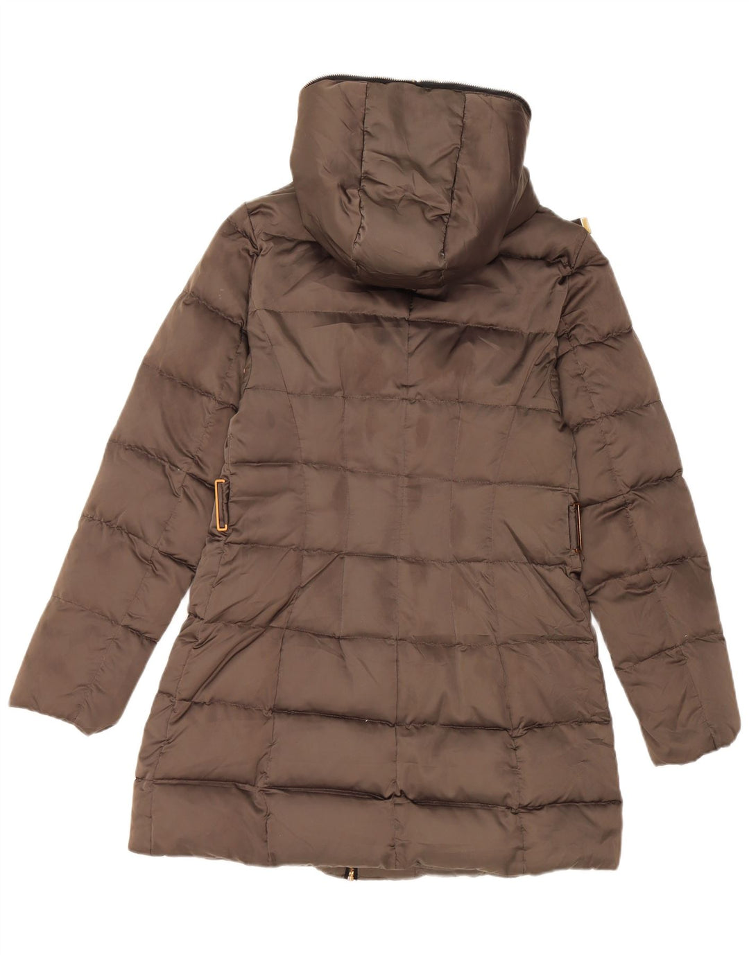 Zara Wattierter Damenmantel mit Kapuze, UK 12, Mittelbraun, Polyester