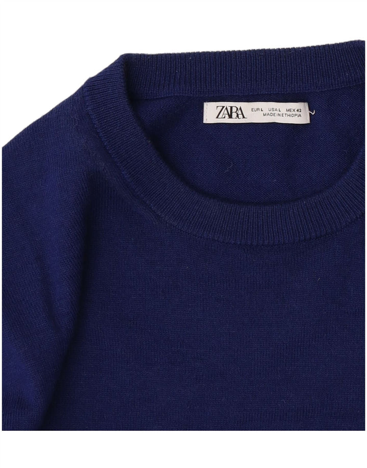 Zara Herren-Pullover mit Rundhalsausschnitt, Größe L, Blau