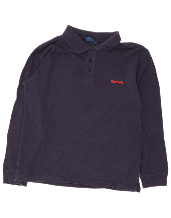 Reebok Herren-Langarm-Poloshirt, mittelmarineblaue Baumwolle