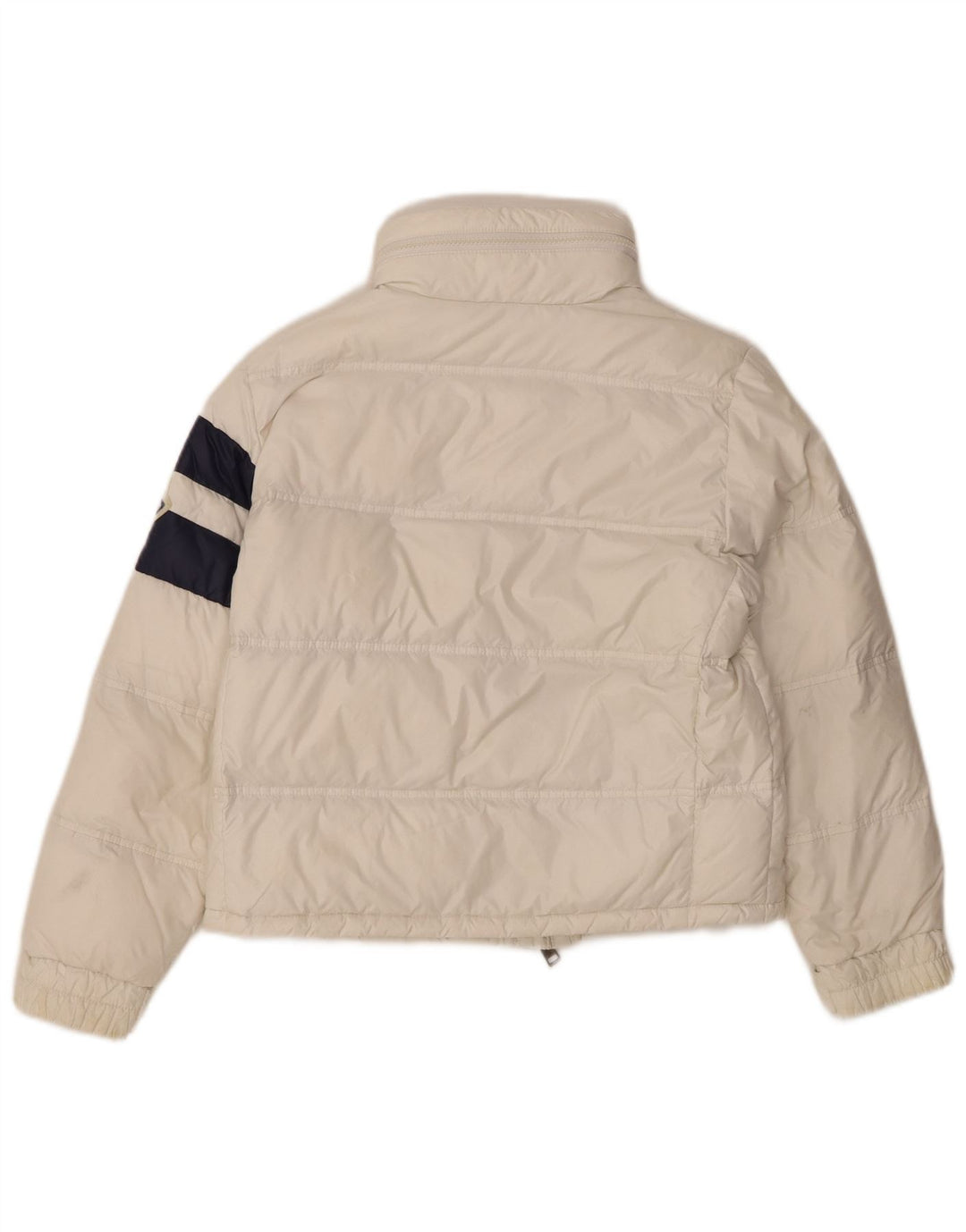 Moncler Wattierte Mädchenjacke mit Grafik, 9–10 Jahre, weißes Colourblock-Polyamid