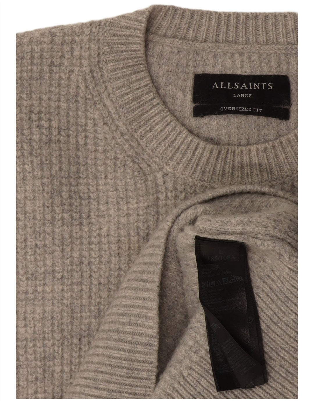 All Saints Damen-Pullover, übergroß, Rundhalsausschnitt, Gr. 40, Größe L, graue Wolle