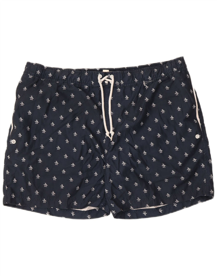 Penguin Herren-Badeshorts mit Grafik, XL, Marineblau, Polyester