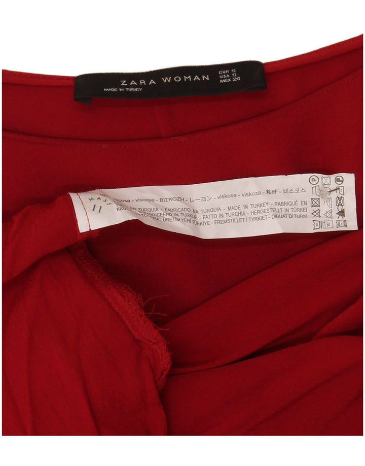 Zara Damen-Blusenoberteil mit 3/4-Ärmeln, übergroß, Gr. 10, Größe S, rote Viskose