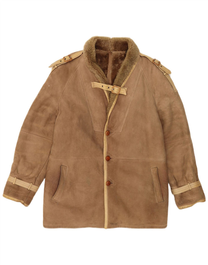 Vintage Herren Shearling Jacke IT 52 XL Beige Shearling
