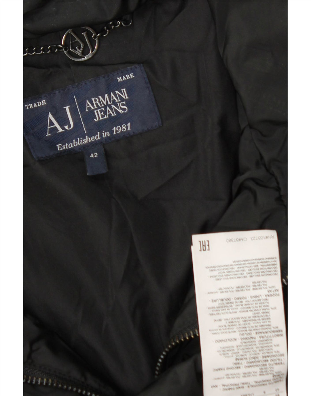 ARMANI JEANS Womens Padded Coat EU 42 Large Black Polyester Vintage Armani Jeans and Second-Hand Armani Jeans from Messina Hembry 