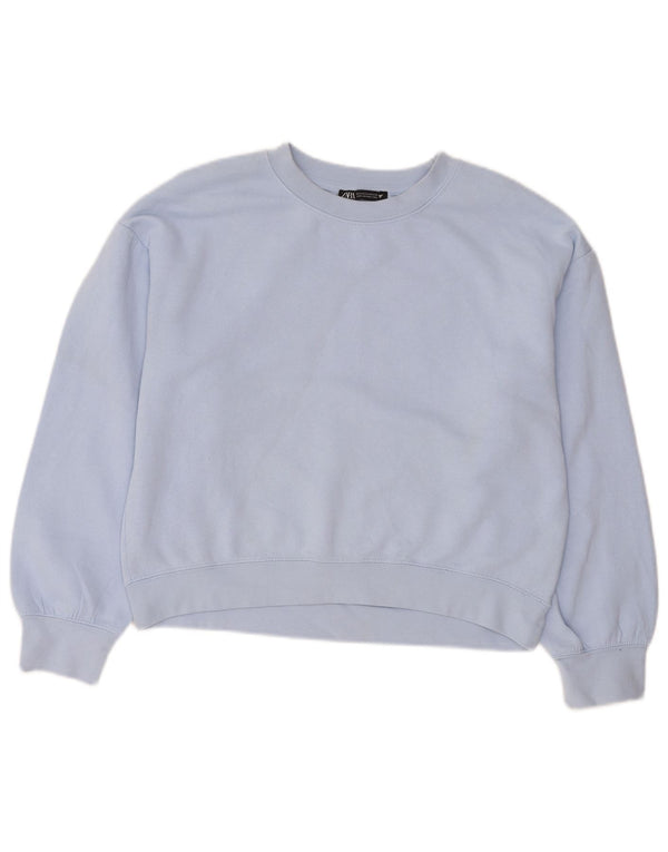 Zara Damen Crop Sweatshirt Pullover UK 14 Mittelblaues Polyester