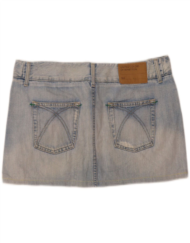 Benetton Damen Denim-Minirock IT 46 Large W35 Blaue Baumwolle
