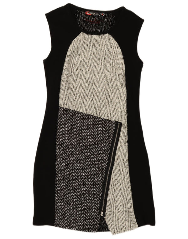 Desigual Damen Ärmelloses Etuikleid EU 42 Large Schwarz Colourblock