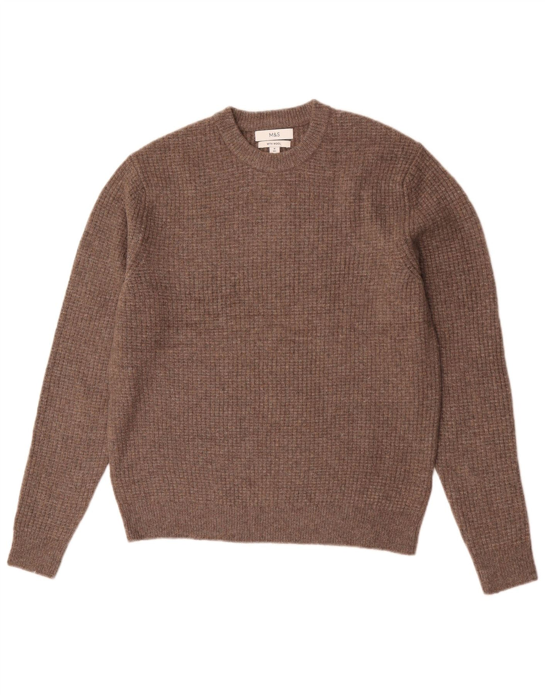Marks & Spencer Herren-Pullover mit Rundhalsausschnitt, mittelbraunes Acryl