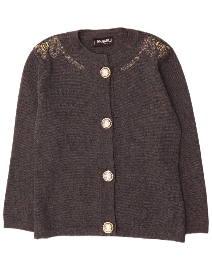 Vintage Damen Oversized Cardigan Pullover UK 10 Kleine graue Wolle