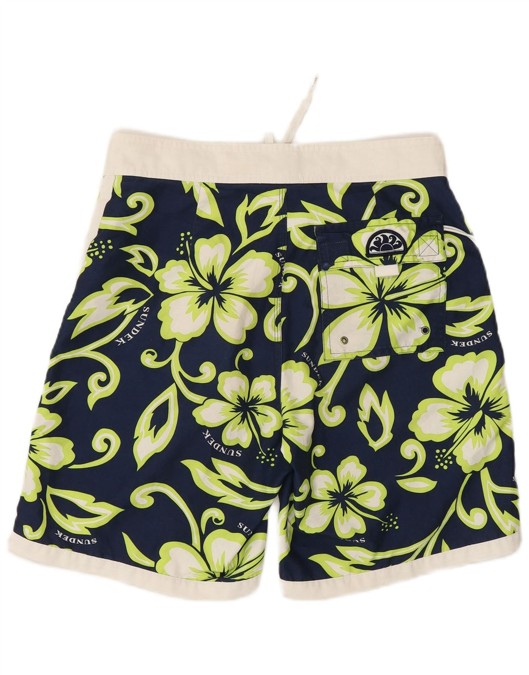 Sundek Herren-Badeshorts mit Grafik, mittelgroß, Marineblau, Blumenmuster, Polyester