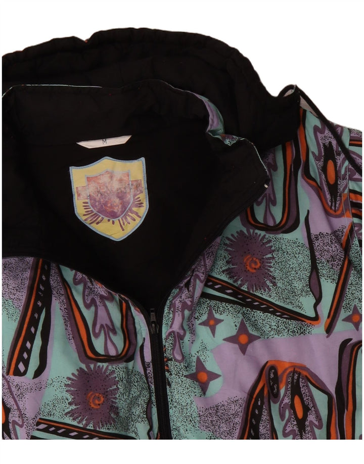 VINTAGE Herren-Windbreakerjacke mit abstraktem Muster, UK 38, Mitteltürkis