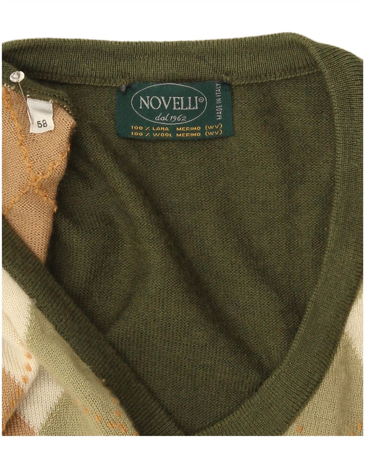 Novelli Herren-Pullover mit V-Ausschnitt IT 58 2XL Khaki Argyle/Diamant