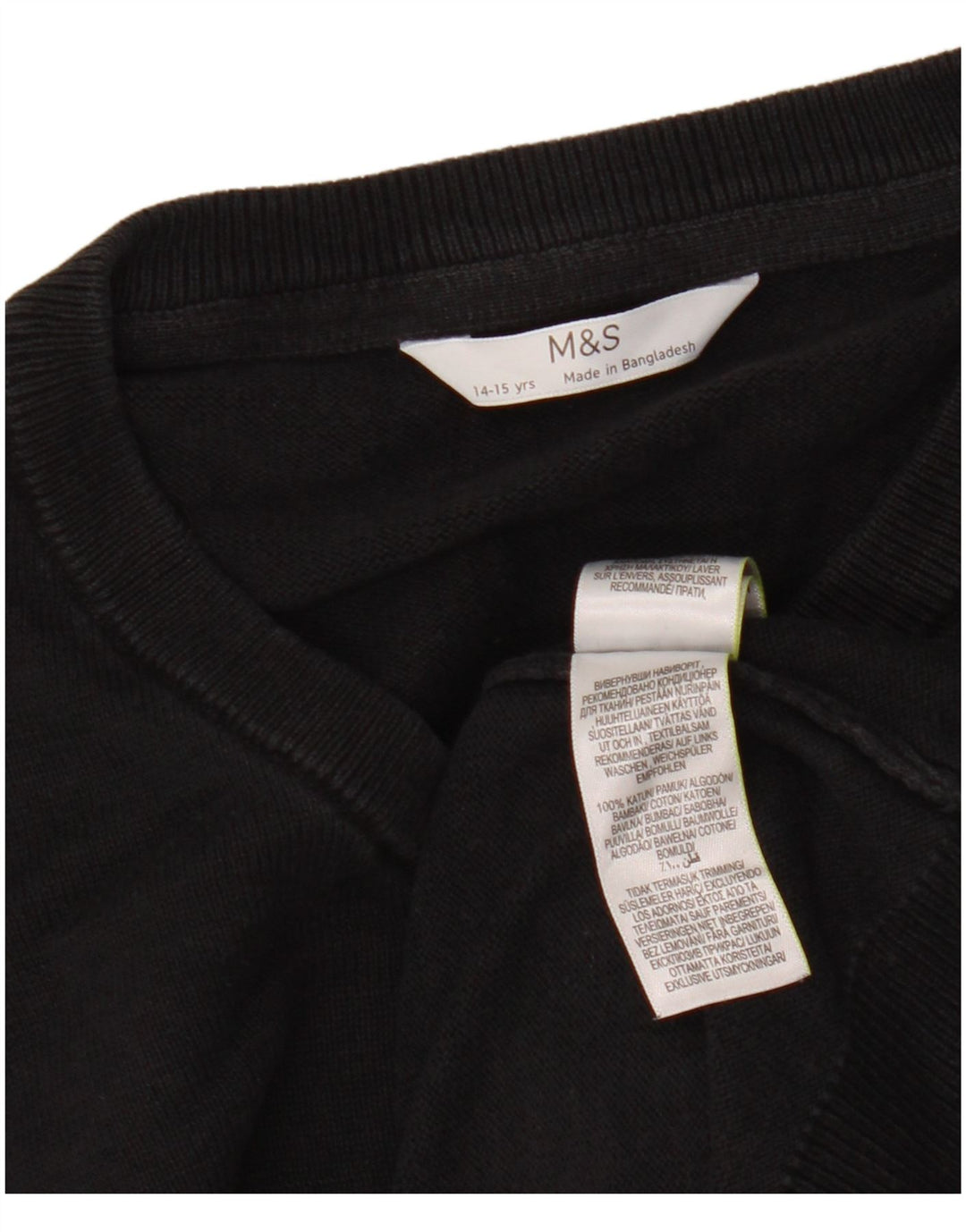 Marks & Spencer Jungen-Pullover mit V-Ausschnitt, 14–15 Jahre, schwarze Baumwolle