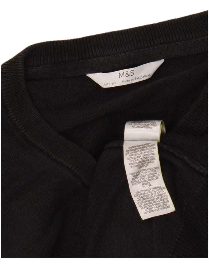 Marks & Spencer Jungen-Pullover mit V-Ausschnitt, 14–15 Jahre, schwarze Baumwolle