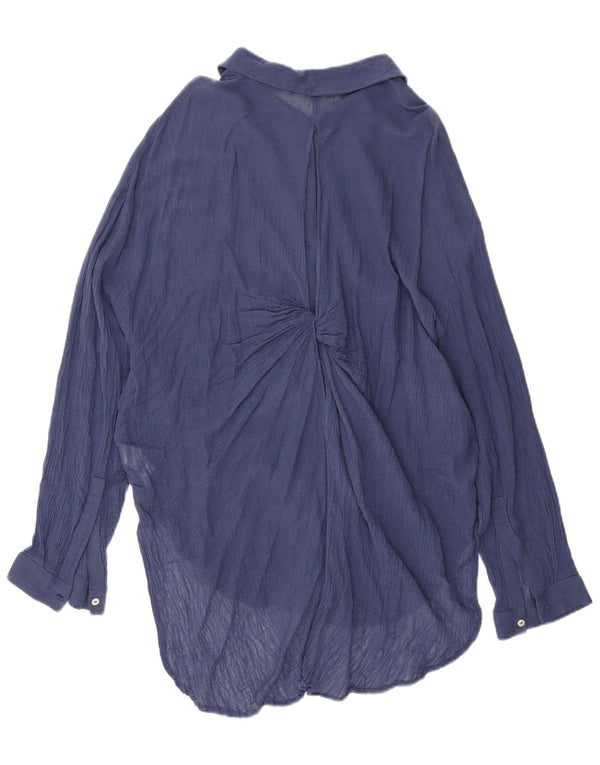 Zara Damen Loose Fit Longline-Hemdbluse UK 16 XL Blaue Baumwolle