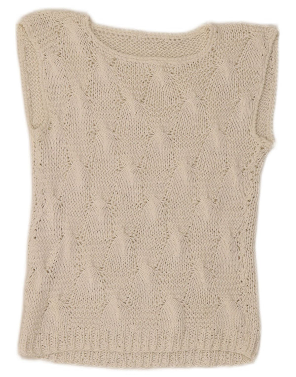 Vintage Damen Crop Weste Tank Top UK 4 XS Weiß
