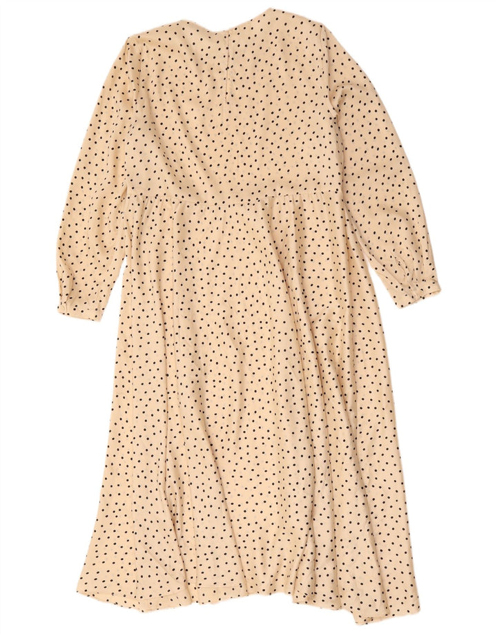 Zara Damen-Maxikleid mit langen Ärmeln, UK 14, mittelbeigefarbenes, gepunktetes Polyester