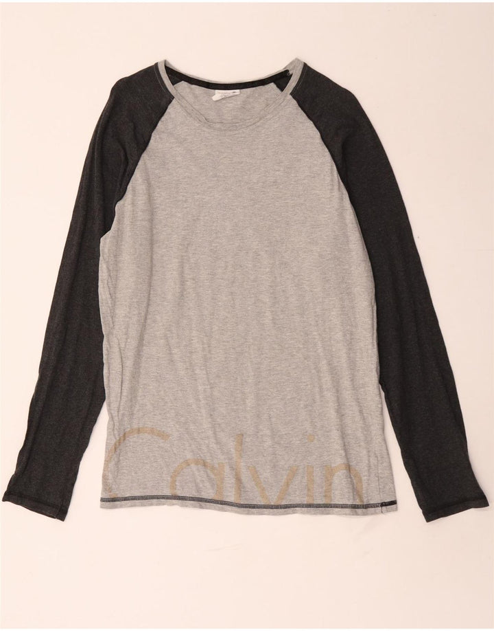 Calvin Klein Herren-Grafikoberteil mit langen Ärmeln, Mittelgrau, Colourblock-Baumwolle