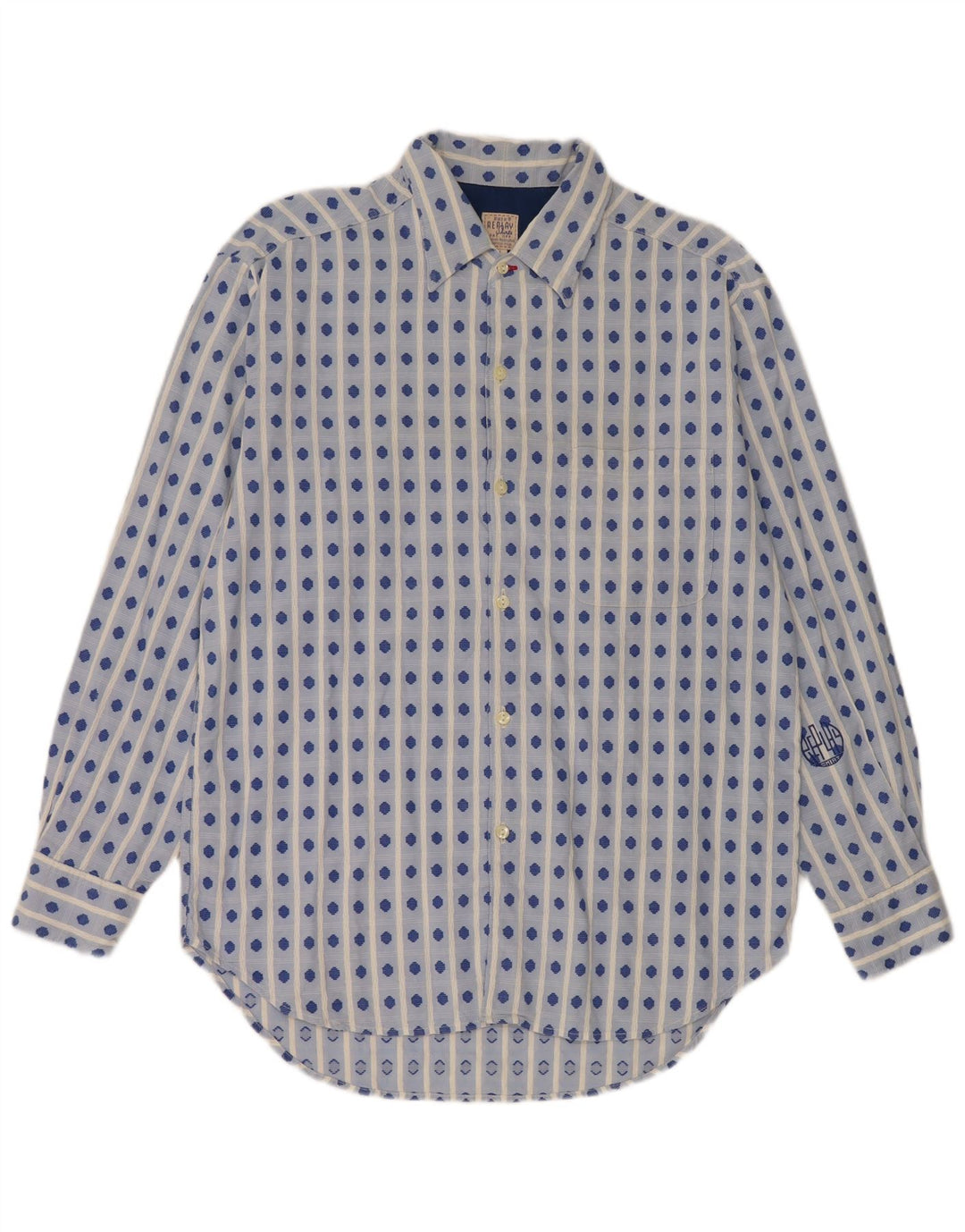 Replay Herren-Hemd, groß, blau, geometrisch, Baumwolle