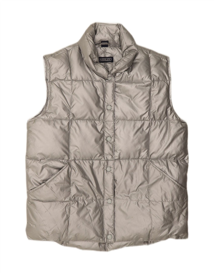 LANDS END Womens Regular Padded Gilet US 10/12 Large Silver Nylon Vintage Lands End and Second-Hand Lands End from Messina Hembry 