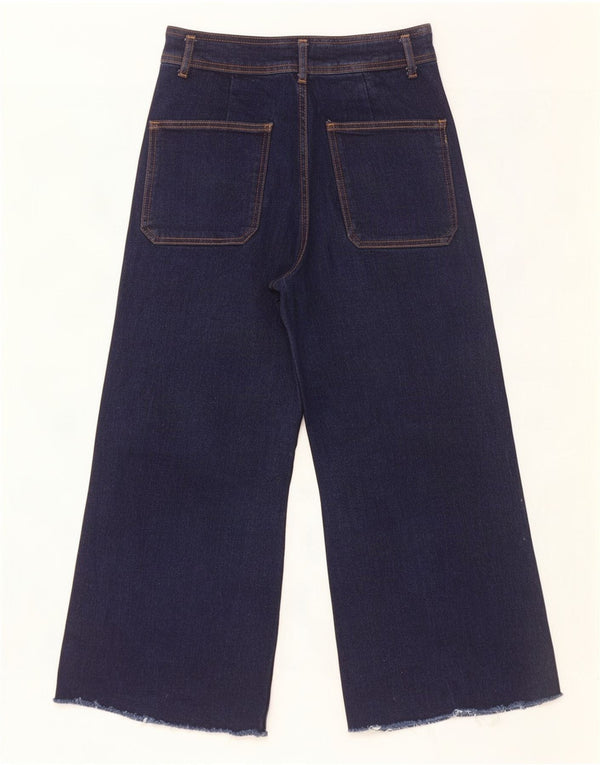Zara Womens High Waist Crop Wide Leg Jeans EU 40 Medium W30 L25 Navy Blue