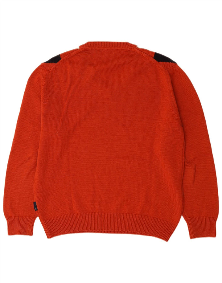 Re Del Mare Herren-Pullover mit V-Ausschnitt, Mittelorange Argyle/Diamant-Wolle