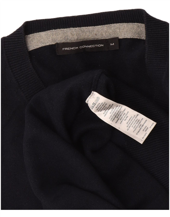 French Connection Herren-Pullover mit V-Ausschnitt aus mittelblauer Baumwolle