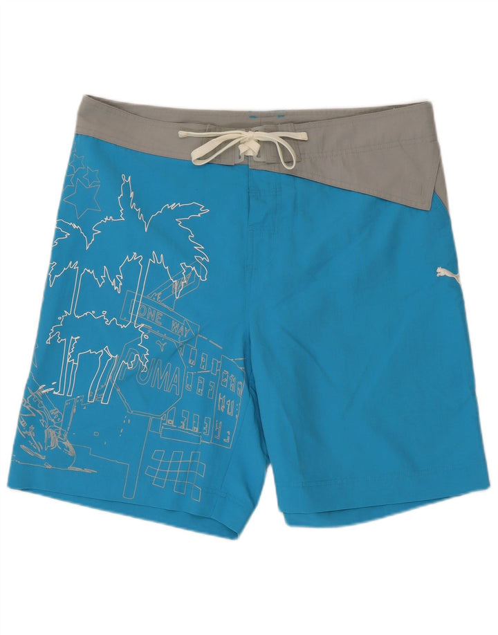 Puma Herren Badeshorts mit Grafik, Größe L, Blau, Polyester