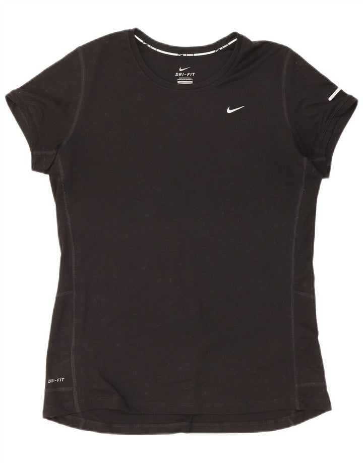 NIKE Damen Dri Fit T-Shirt Top UK 14 Large Schwarz Polyester