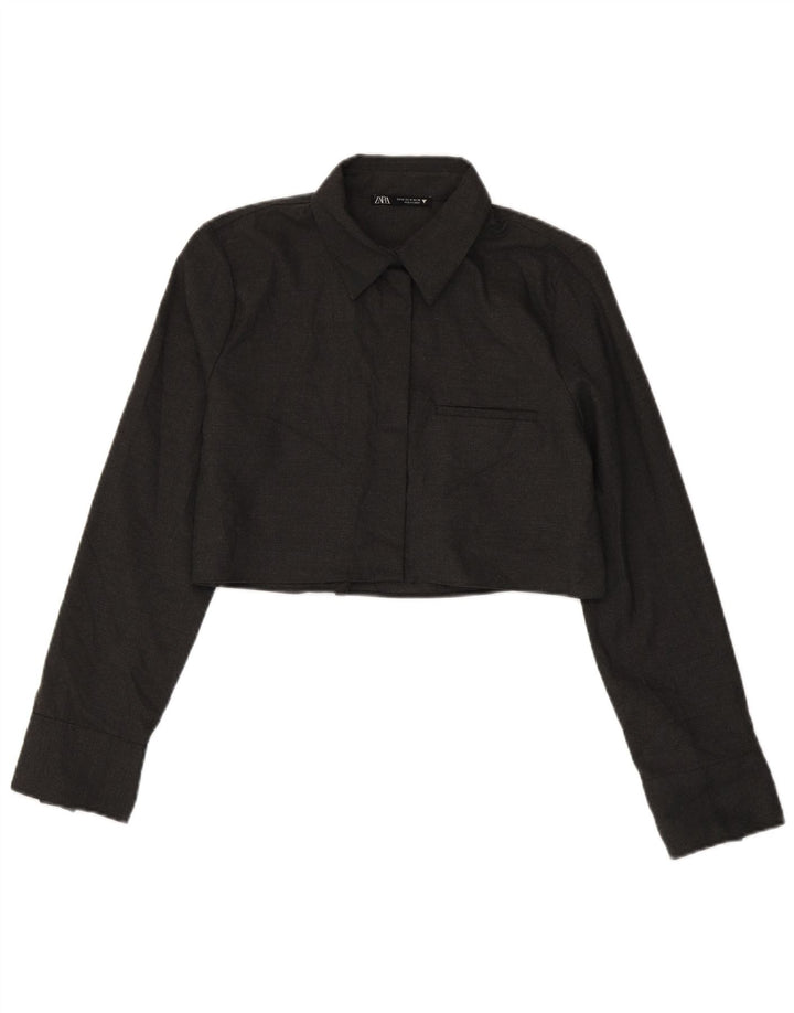 ZARA Damen Crop Shirt Bluse UK 14 Mittelgrau