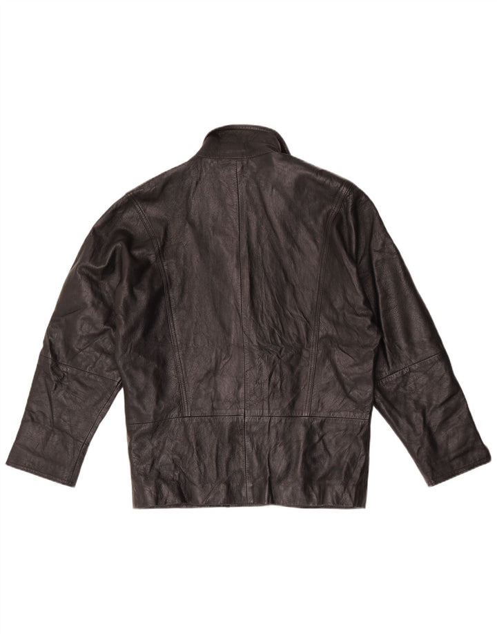 Vintage Damen Zweireihige Lederblazerjacke UK 16 Large Schwarz