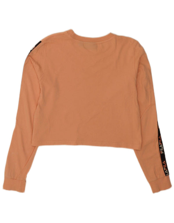 Fila Damen Crop Graphic Top Langarm UK 8 Small Rosa Baumwolle Sport