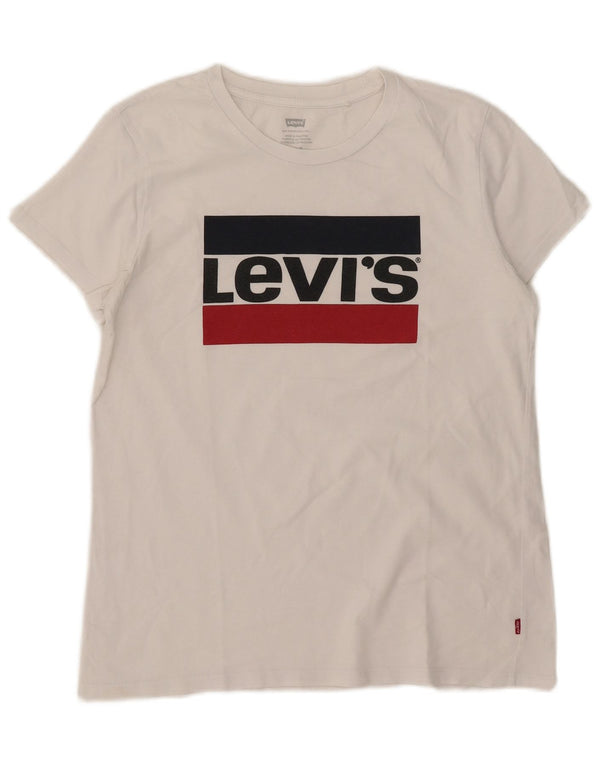 Levi's Damen Grafik-T-Shirt-Oberteil UK 14 Mittelweiß