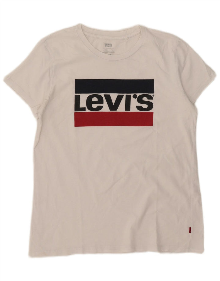 Levi's Damen Grafik-T-Shirt-Oberteil UK 14 Mittelweiß