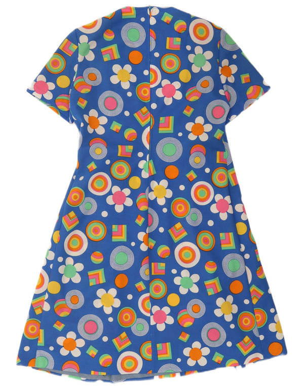 Vintage Damen A-Linie Kleid UK 12 Mittelblau geblümt