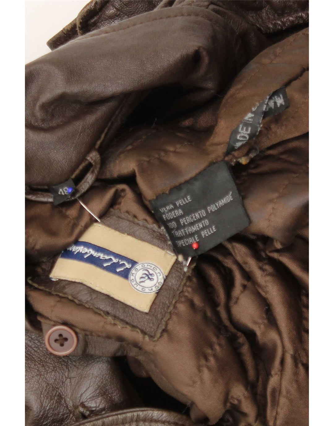 L.Lambertazzi Herren Militärledermantel IT 48 Mittelbraunes Leder