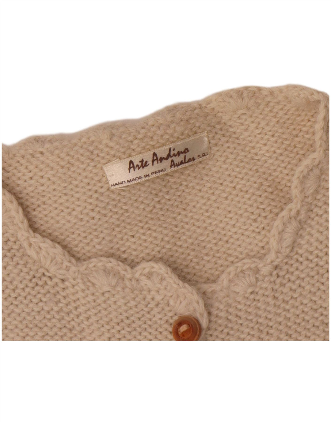 Vintage Damen Crop Cardigan Pullover UK 14 Medium Beige