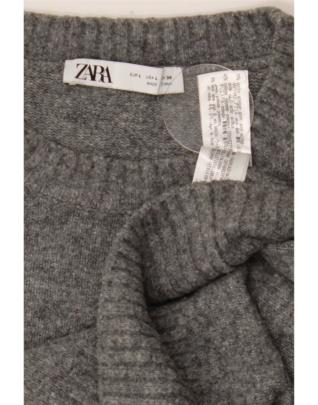 Zara Damen-Pullover, übergroß, Rundhalsausschnitt, Gr. 42, Größe L, Grau meliert