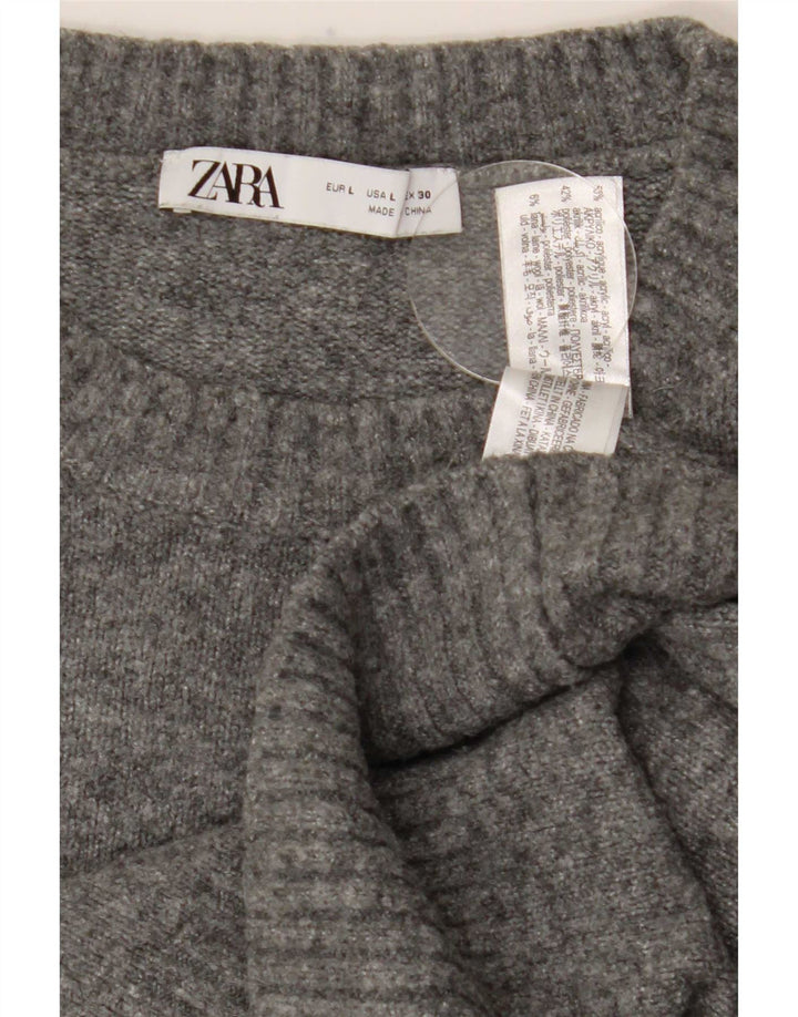 Zara Damen-Pullover, übergroß, Rundhalsausschnitt, Gr. 42, Größe L, Grau meliert