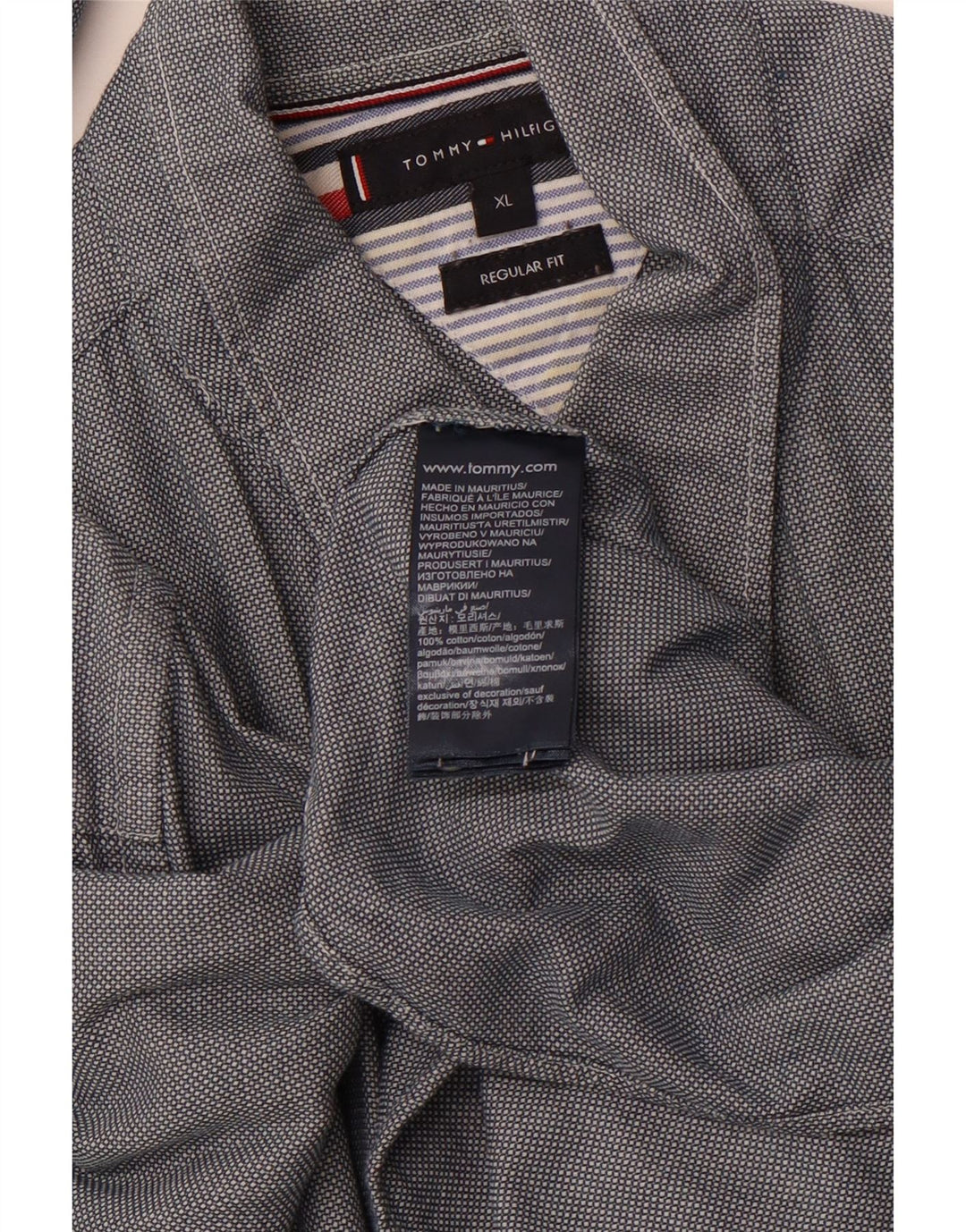 TOMMY HILFIGER Herren Regular Fit Hemd XL Grau gefleckte Baumwolle