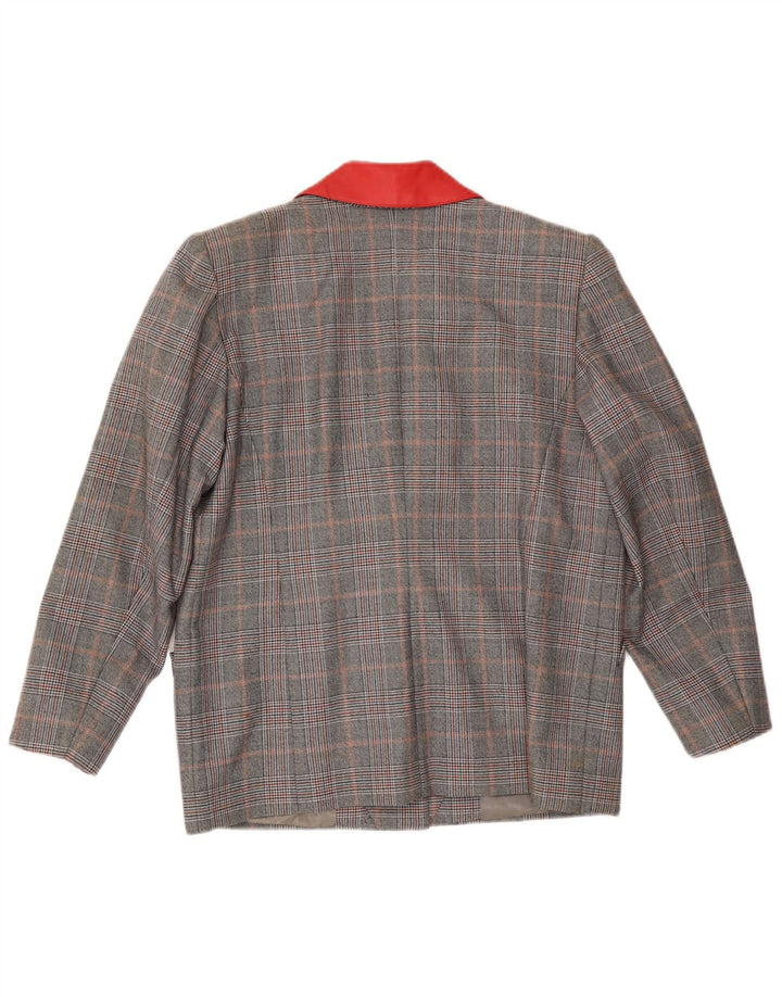 VINTAGE Damen 3-Knopf-Blazerjacke UK 16 Großer grauer Karo