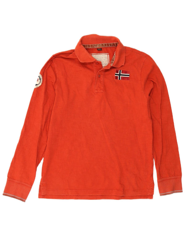 Napapijri Herren-Rugby-Poloshirt mit Grafik, langärmelig, groß, braune Baumwolle