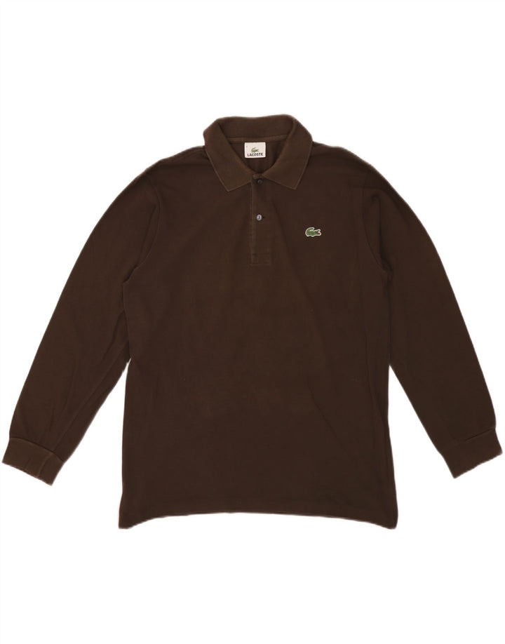Lacoste Herren-Langarm-Poloshirt, Größe 4, mittelbraune Baumwolle