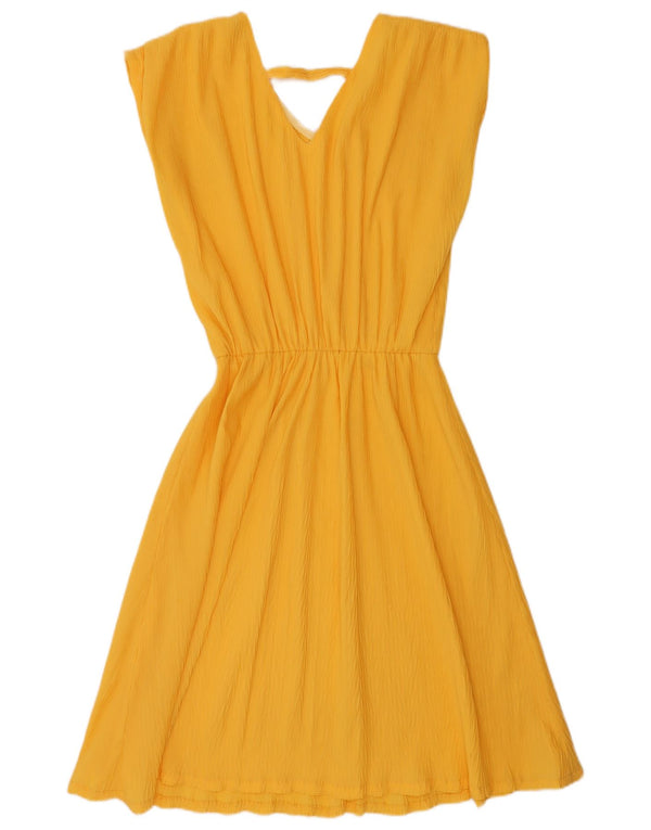 Vintage Damen Ärmelloses A-Linien-Kleid UK 16 Large Gelb