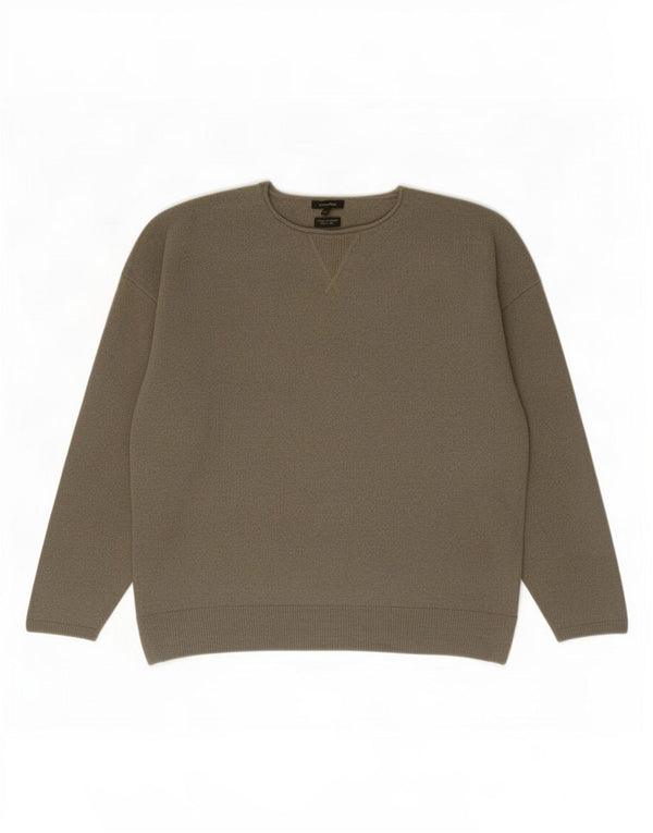 Massimo Dutti Damen-Pullover mit Rundhalsausschnitt, UK 12, mittlere Khaki-Wolle